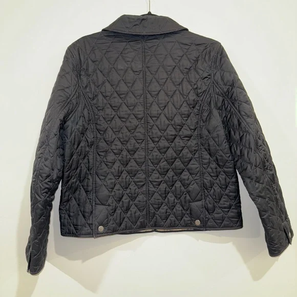 L.L. Bean Quilted Plaid Riding Jacket, Navy Black, Woman’s Medium - Picture 2 of 7